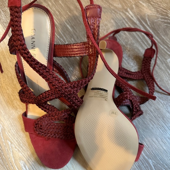 Red suede lace up sandal heel - Picture 2 of 2